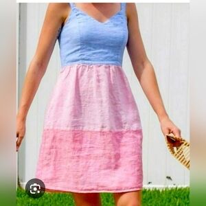 Colorblock Linen Sundress in Blue and Pink